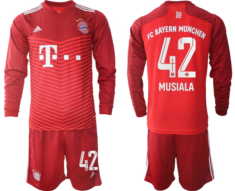 Men 2021-2022 Club Bayern Munich home red Long Sleeve #42 Soccer Jersey